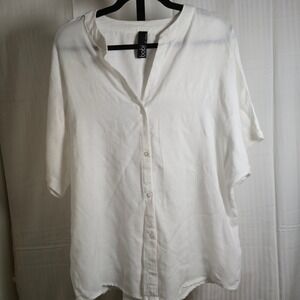 bobi Los Angeles Womens L Cotton White ButtonUp Blouse Dolman short Sleeve Shirt